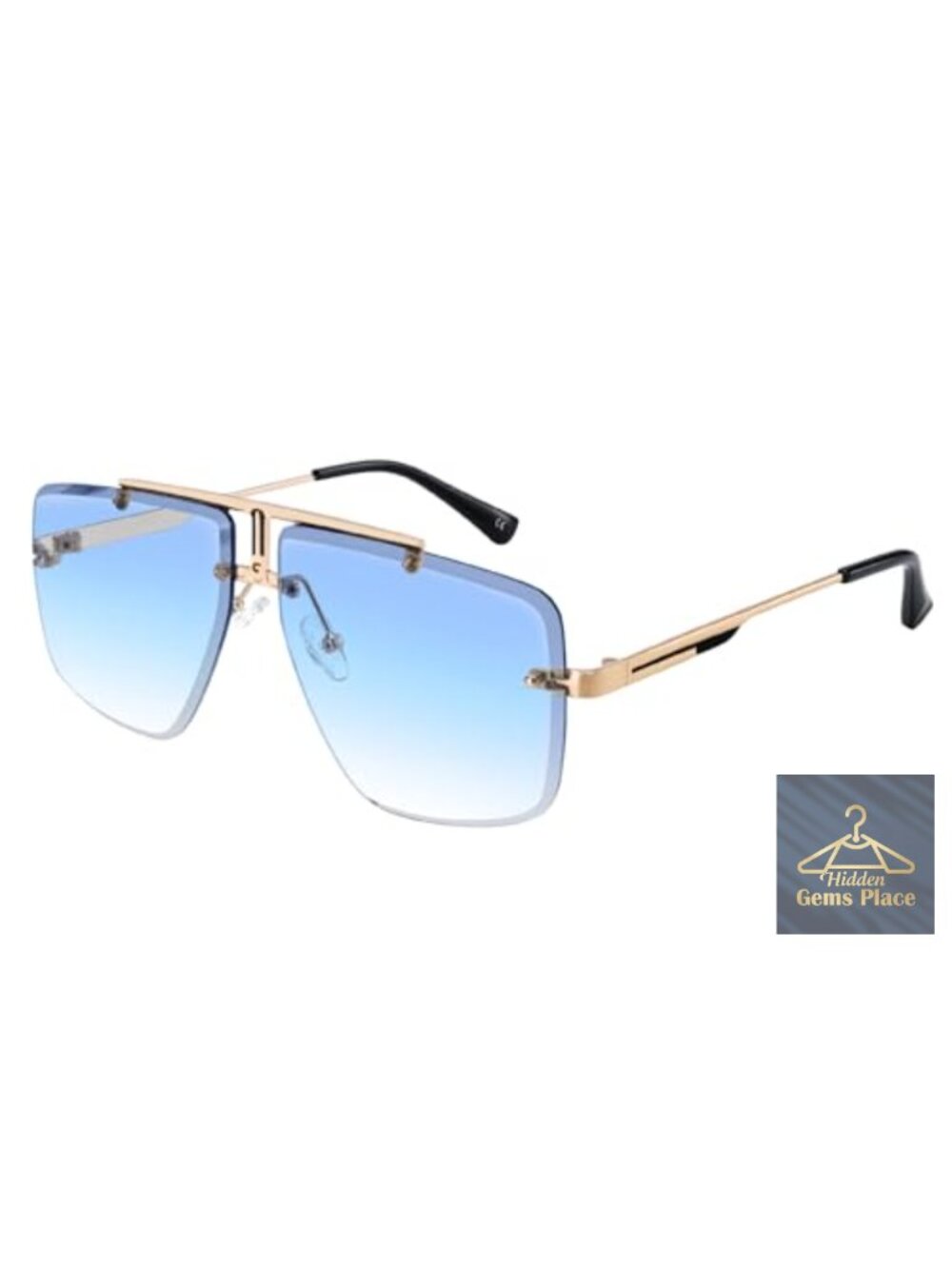 Rimless Oversized Square Sunglasses for Men Women Metal Frame UV400